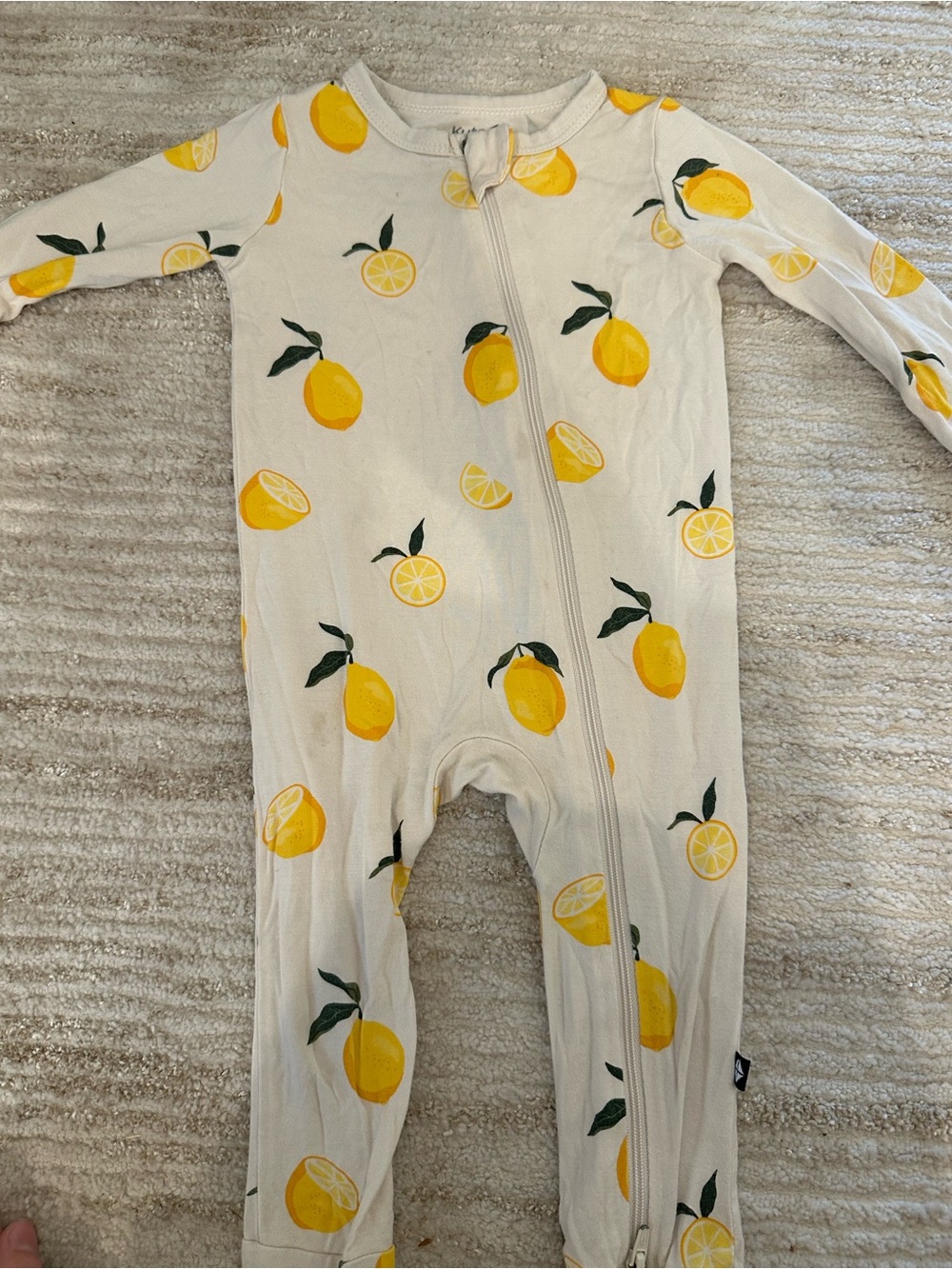 Kyte BABY Cream and Yellow Lemon-Print Zip Pajama